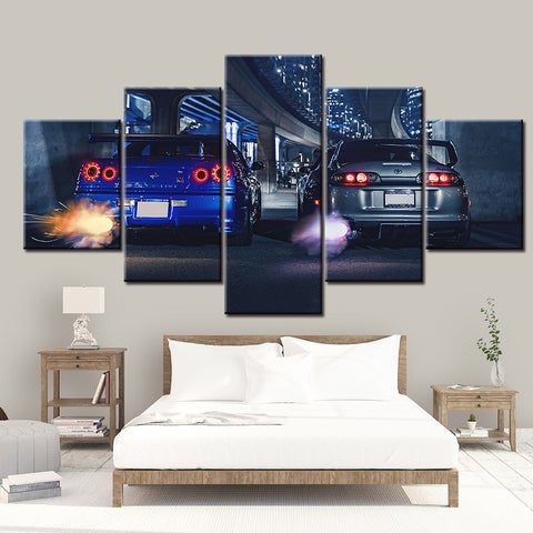 HD canvas printed painting 5 piece wall art Framework GTR R34 VS Supra Vehicle Home decor Poster Picture For Living Room