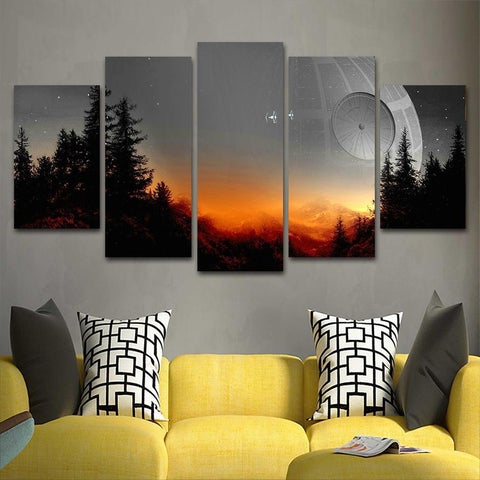 Modular Canvas Pictures Wall Art Framed 5 Pieces Star Wars Tree Death Star Painting Living Room Prints Movie Poster Home Decor